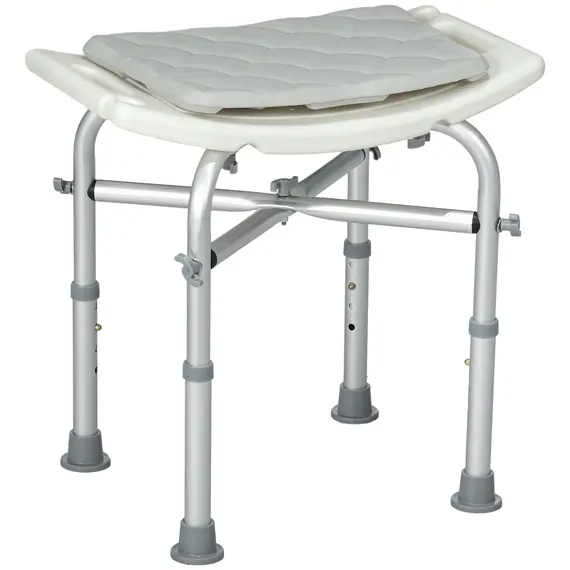 Buy Aluminium Shower Stool for Elderly, Height Adjustable Shower Seat with Removable Padded Cushion, Shower Head Holder, Non-Slip Bath Stool for Seniors, Disabled, Pregnant, White