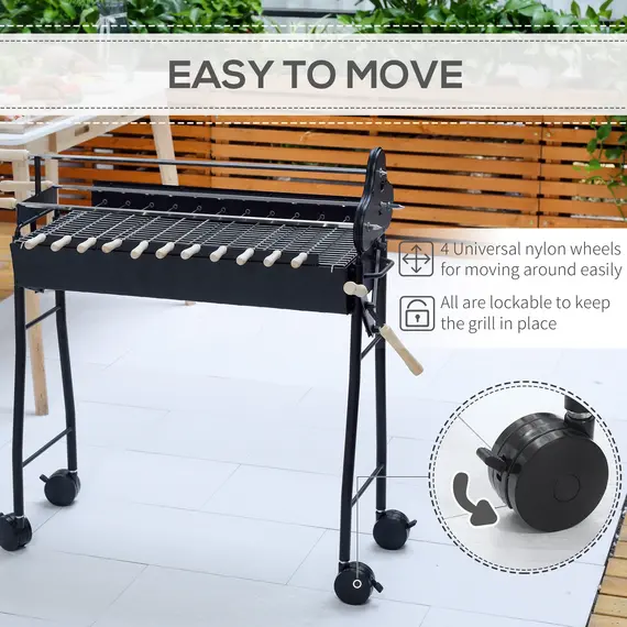 Buy Outsunny Charcoal Trolley BBQ Garden Outdoor Barbecue Cooking Grill High Temperature Powder Wheel 85x36x90cm New, 6 image