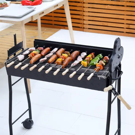 Buy Outsunny Charcoal Trolley BBQ Garden Outdoor Barbecue Cooking Grill High Temperature Powder Wheel 85x36x90cm New, 8 image