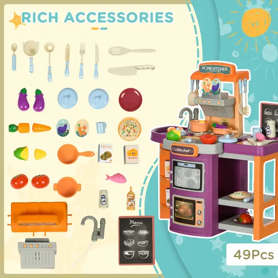 Buy Toy Kitchen, 49 Pieces Kids Play Kitchen, Children Trolley, with Sound and Light, Spray Effects, Running Water, 8 image