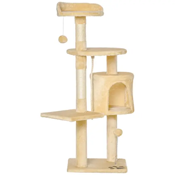Buy Cat Tree for Indoor Cats Pet Activity Centre Kitty Condo Climbing Scratching Post with Toys 4-tier 114cm Tall Beige