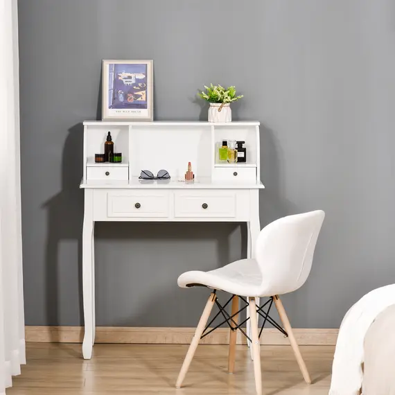 Buy HOMCOM Dressing Table Vanity Make-Up 4 Drawers Dividers Console Desk Bedroom Furniture Nightstand Cosmetic Storage White, 4 image