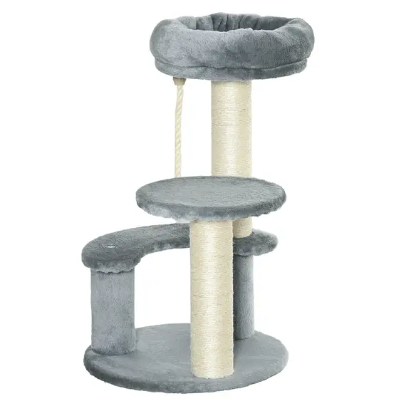 Buy 65cm Cat Tree, Cat Tower for Kittens, Small Cat Condo with Sisal Scratching Posts, Hanging Rope, Perches - Grey
