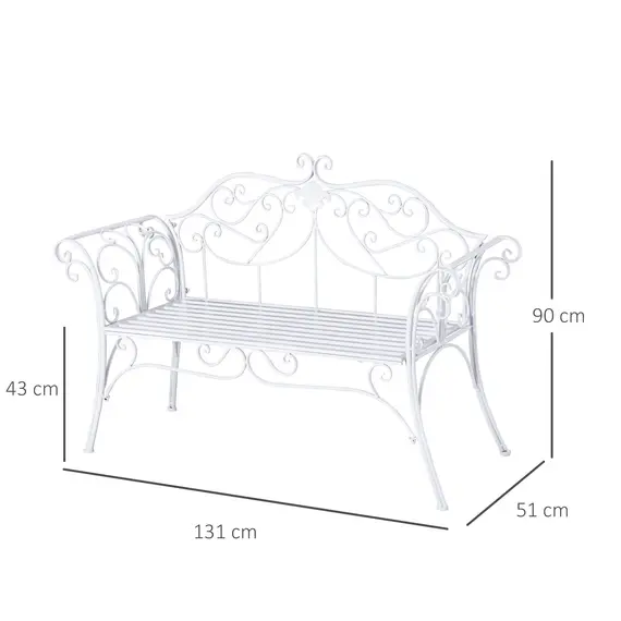 Buy Outsunny Bench Garden Chair Outdoor Indoor Patio 2 Seater Loveseat Metal Furniture White, 3 image