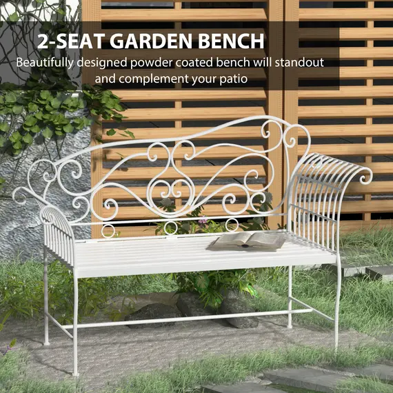 Buy Outsunny Metal Bench-White, 4 image
