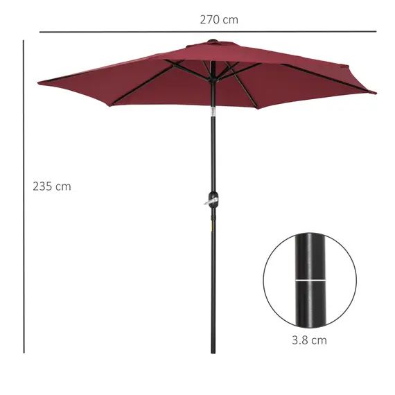 Buy Outsunny Wine Red 9ft Aluminum Sun Shade Pole Patio Umbrella  Outdoor Market CafÃ© Yard Gazebo Cover, 3 image