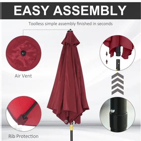 Buy Outsunny Wine Red 9ft Aluminum Sun Shade Pole Patio Umbrella  Outdoor Market CafÃ© Yard Gazebo Cover, 6 image