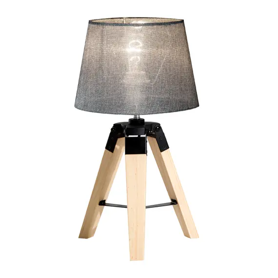 Buy Wooden Tripod Table Lamp for Side, Desk or End Table with E27 Bulb Baseï¼ˆGrey Shadeï¼‰