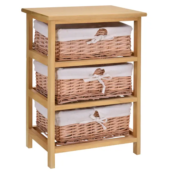 Buy 3 Drawer Dresser Wicker Basket Storage Shelf Unit Wooden Frame Home Organisation Cabinet Bedroom Office Furniture Natural Finish 58x40cm