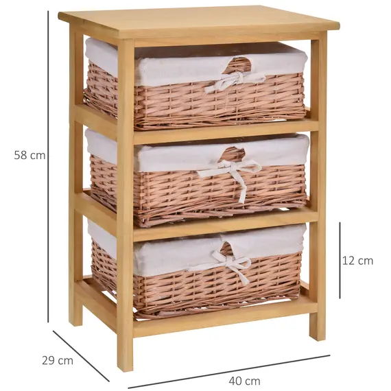 Buy 3 Drawer Dresser Wicker Basket Storage Shelf Unit Wooden Frame Home Organisation Cabinet Bedroom Office Furniture Natural Finish 58x40cm, 3 image