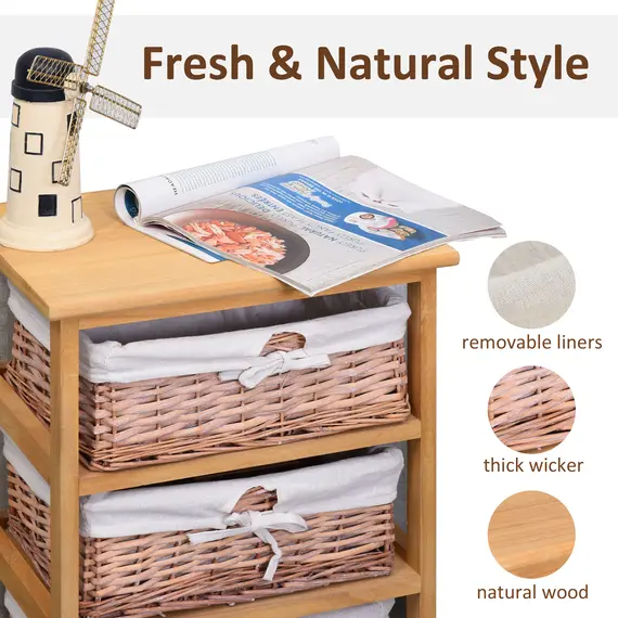 Buy 3 Drawer Dresser Wicker Basket Storage Shelf Unit Wooden Frame Home Organisation Cabinet Bedroom Office Furniture Natural Finish 58x40cm, 5 image