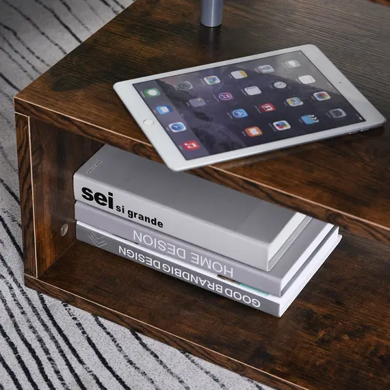 Buy Coffee End Table S shape 2 Tier Storage Shelves Organizer Versatile Home office furniture (Natural), 4 image