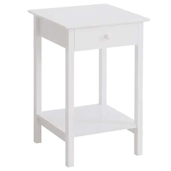 Buy White Bedside Table, Wooden Side Table, Nightstand, Bedside Cabinet with Drawer and Storage Shelf for Bedroom and Living Room