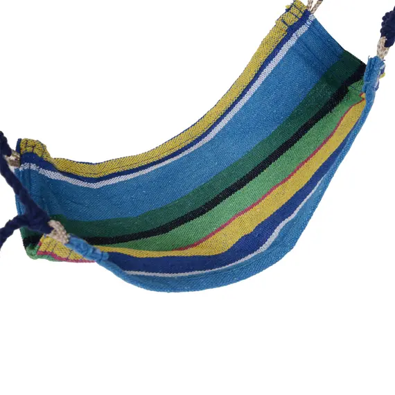 Buy Outdoor Hammock Hanging Rope Garden Yard Patio Swing Chair Seat Woodenwith Footrest Cotton Cloth Blue Stripe, 8 image
