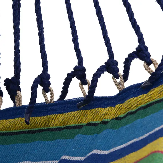 Buy Outdoor Hammock Hanging Rope Garden Yard Patio Swing Chair Seat Woodenwith Footrest Cotton Cloth Blue Stripe, 9 image