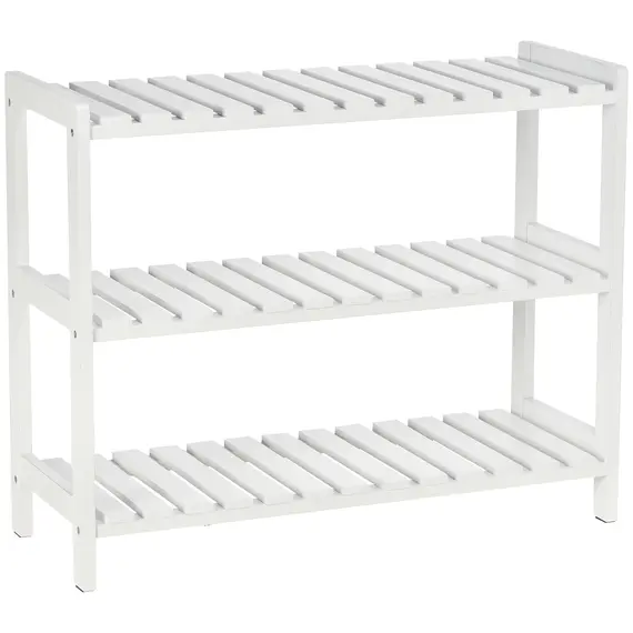 Buy 3-Tier Shoe Rack Wood Frame Slatted Shelves Spacious Open Hygienic Storage Home Hallway Furniture Family Guests 70L x 26W x 57.5H cm - White