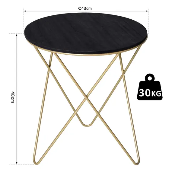 Buy Wooden Metal Round Coffee Table Sofa End Side Bedside Table Modern Style Living Room Decor  - Black Gold Color (Î¦43cm), 3 image