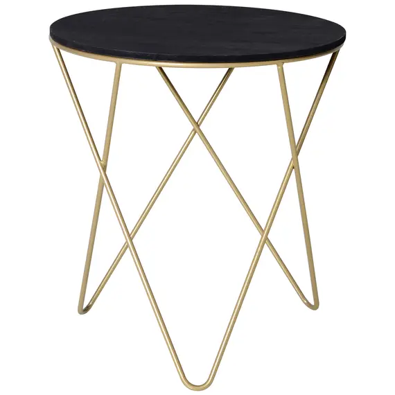 Buy Wooden Metal Round Coffee Table Sofa End Side Bedside Table Modern Style Living Room Decor  - Black Gold Color (Î¦43cm), 8 image
