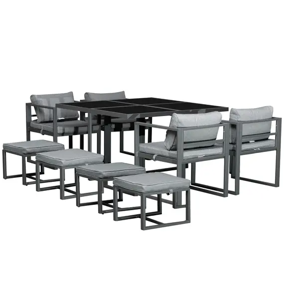 Buy 9PCs Patio Aluminium Dining Set, Space Saving Cube Set with 4 Chairs, 4 Ottoman, Cushions, 8 Seater Garden Furniture