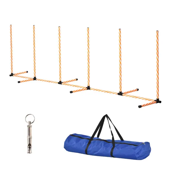 Buy Dog Agility Equipment Pet Outdoor Training Play Run Obstacle w/ 6 Weaves Poles Whistle Carrying Bag