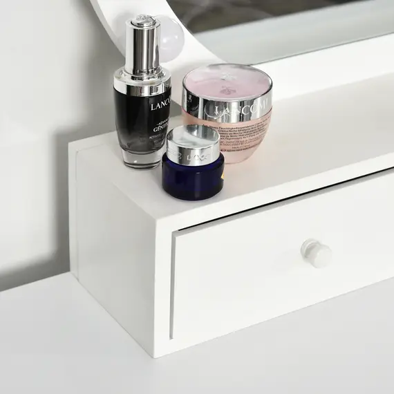 Buy Dressing Table Set with LED with Table Stool Table Stool Set Makeup Dresser Desk with 4 Drawers for Bedroom White, 7 image