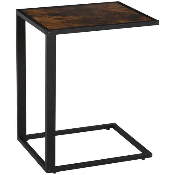 Buy C-Shaped Side Table, Sofa End Table with Metal Frame, Accent Couch Table for Living room, Bedroom, Brown and Black