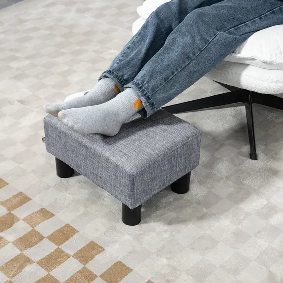 Buy Linen Fabric Footstool Footrest Small Seat Foot Rest Chair Ottoman Light Home Office with Legs 40 x 30 x 24cm Grey, 6 image