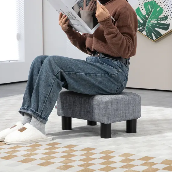 Buy Linen Fabric Footstool Footrest Small Seat Foot Rest Chair Ottoman Light Home Office with Legs 40 x 30 x 24cm Grey, 7 image