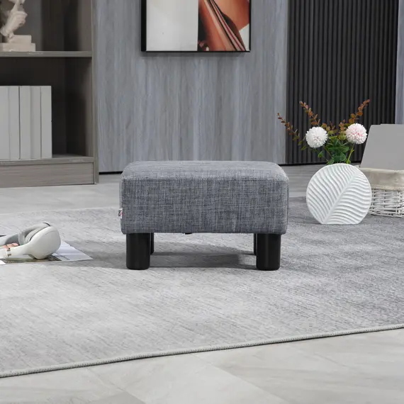 Buy Linen Fabric Footstool Footrest Small Seat Foot Rest Chair Ottoman Light Home Office with Legs 40 x 30 x 24cm Grey, 9 image