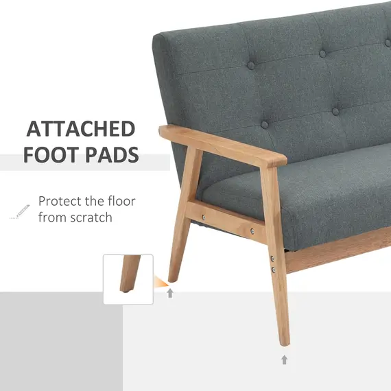 Buy Modern 2/3-Seat Sofa Linen Fabric Upholstery Tufted Couch with Rubberwood Legs, 6 image