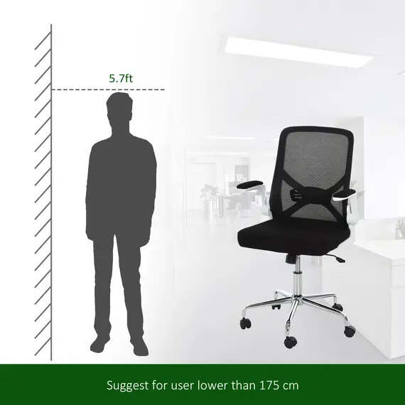Buy Office Chair with Flip-Up Arm, Lumbar Support, Home Task High Back Swivel Chair Adjustable Height, Black, 4 image