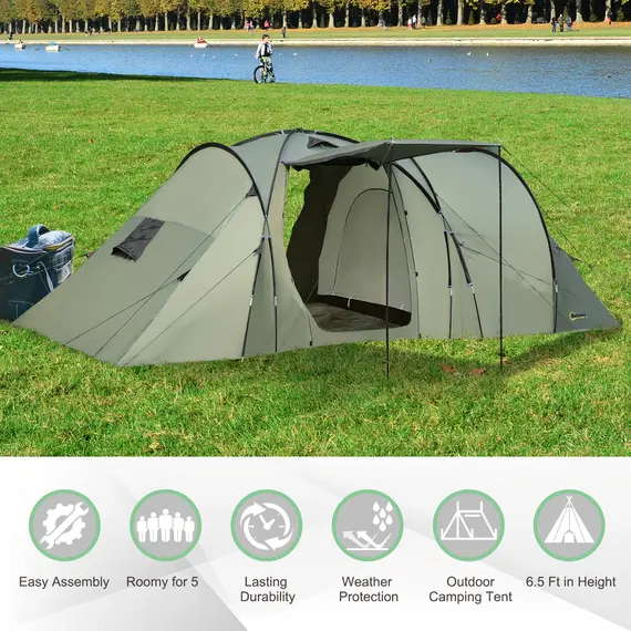 Buy 5 Man Camping Tent Camping Gazebo Garden Tent w/ Rainfly 3 Rooms Carry Bag, 6 image