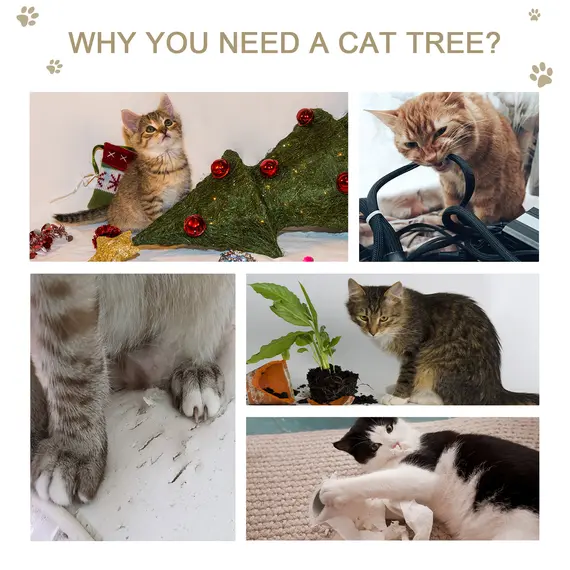 Buy Cat Tree Kitten Tower 4-level Activity Centre Pet Furniture with Sisal Scratching Post Condo Plush Perches Hanging Ball Toys Grey, 6 image