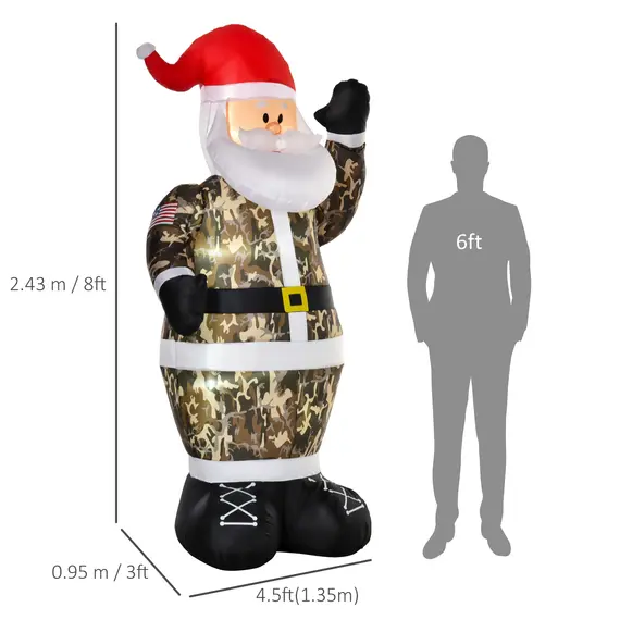 Buy 8ft Christmas Inflatable Outdoor Santa Claus Saluting in Camouflage, Blow Up Yard Decoration Built-in LED Lights for Holiday Party Xmas Garden, 3 image
