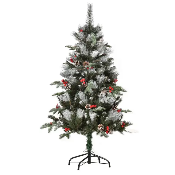 Buy 4FT Artificial Snow Dipped Christmas Tree Xmas Pencil Tree Holiday Home Party Decoration with Foldable Feet Red Berries White Pinecones, Green