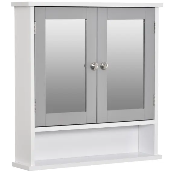 Buy Mirror Cabinet Wall Mounted with Double Mirrored Doors, Hanging Cabinet with Cupboard and Shelf, Bathroom Wall Storage Organizer, Grey