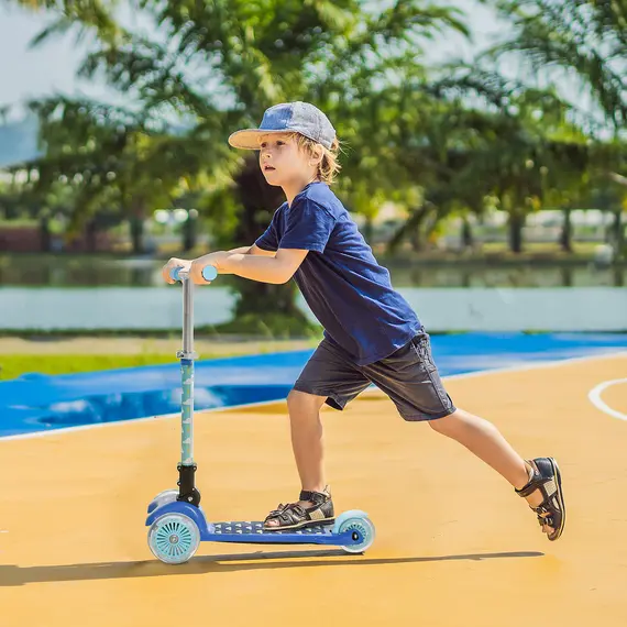 Buy Scooter for Kids Toddler Foldable Kick Scooter with 3 Wheel Adjustable Height Flashing Wheels for Boys and Girls 3-8 Years Blue, 2 image