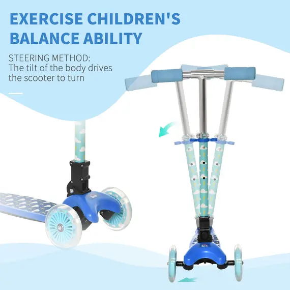 Buy Scooter for Kids Toddler Foldable Kick Scooter with 3 Wheel Adjustable Height Flashing Wheels for Boys and Girls 3-8 Years Blue, 7 image