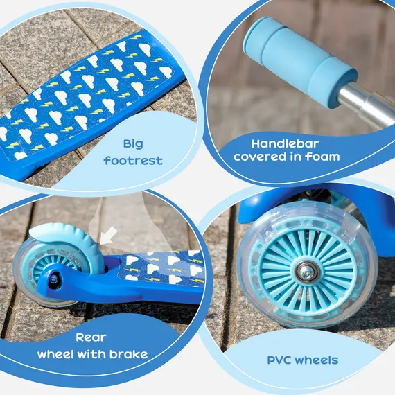 Buy Scooter for Kids Toddler Foldable Kick Scooter with 3 Wheel Adjustable Height Flashing Wheels for Boys and Girls 3-8 Years Blue, 9 image