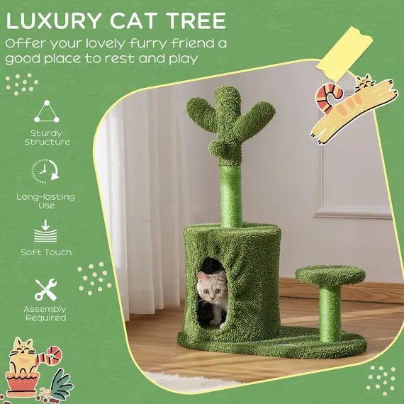 Buy Cat Tree Tower Cactus Shape with Scratching Post Condo Perch Dangling Ball Kitten Toy Play House Activity Center, 4 image