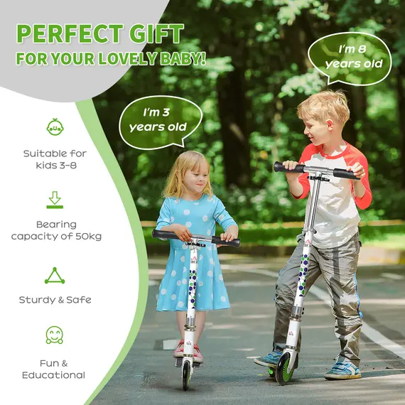Buy Toddler Scooter for Boys and Girls 3-8 Years, One-Click Foldable Kick Scooter with Adjustable Height Brake  Aluminium, White, 5 image