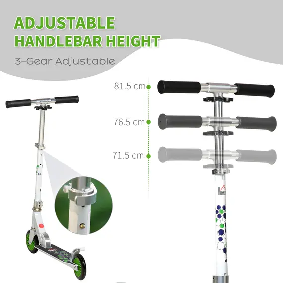 Buy Toddler Scooter for Boys and Girls 3-8 Years, One-Click Foldable Kick Scooter with Adjustable Height Brake  Aluminium, White, 7 image