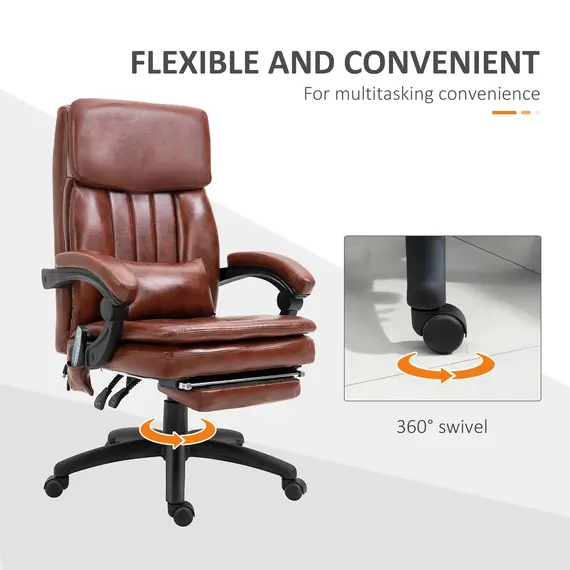 Buy High Back Office Chair, Gaming Recliner Chair with Footrest, 7 Massage Points, Adjustable Height, Reclining Back, PU Leather, Brown, 7 image