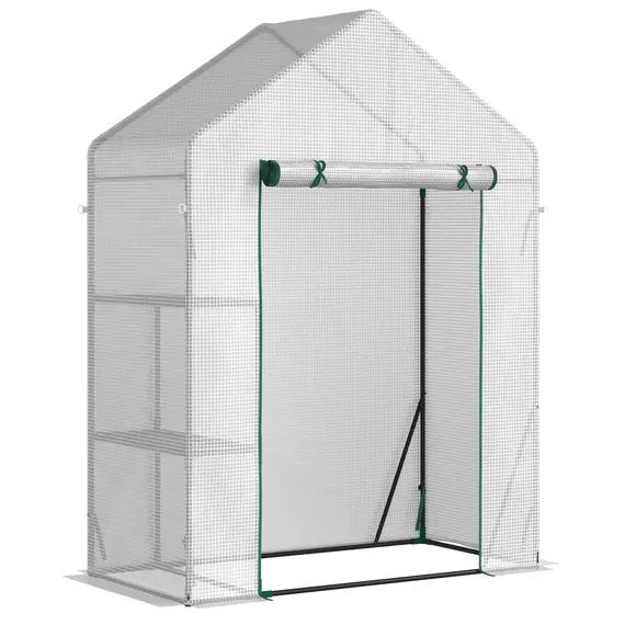 Buy Walk In Greenhouse with 2 Tier Shelf, Portable Gardening Plant Grow House Tomato Greenhouse with Roll up Zip Panel Door, Reinforced PE Cover, 143 x 73 x 195cm, Green