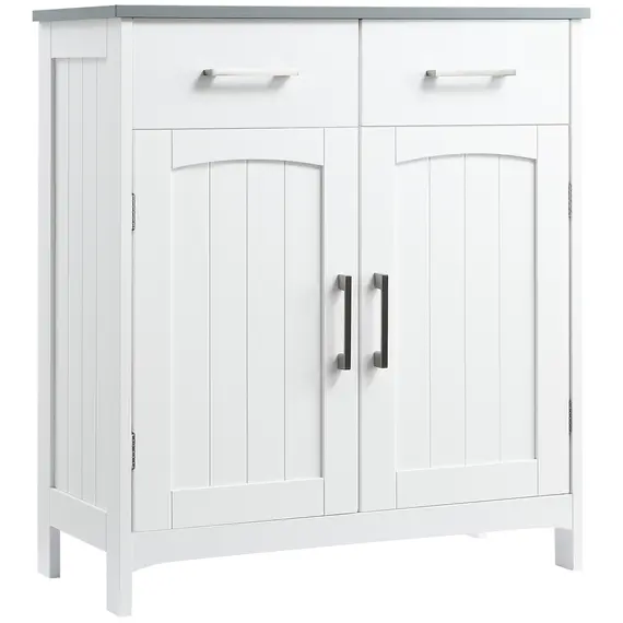 Buy Freestanding Bathroom Cabinet, Storage Cupboard with 2 Drawers, Double Doors, Adjustable Shelf, White