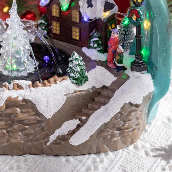 Buy Fountain Christmas Village, Santa and Deer Animated Winter Wonderland Set with Multicoloured LED Light, Plug-In Christmas Decoration, 9 image