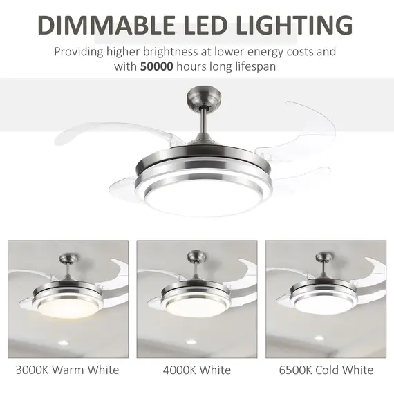 Buy Indoor Ceiling Fan with Light, Retractable Blades, Modern Mount Dimmable LED Lighting Fan with Remote Controller, for Bedroom, Living Room, 6 image