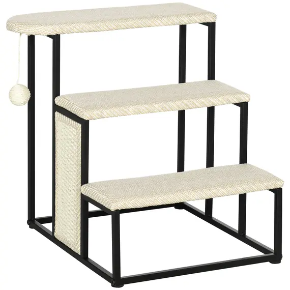 Buy Three-Step Pet Stairs, with Sisal Scratching Board, Toy Hanging Ball, Steel Frame