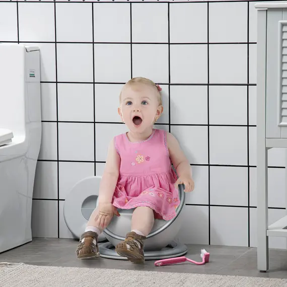 Buy Kids Potty Training Toilet with Brush, Mini Size Training Seat with Removable Inner Pot, Splash Guard, Non-slip Mat, White, 2 image