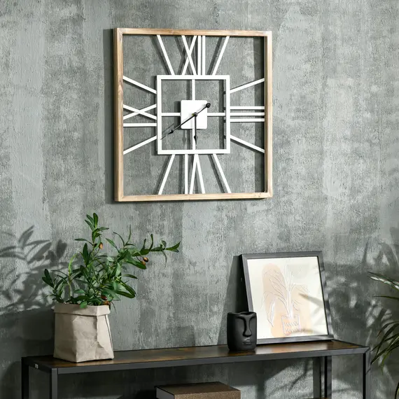 Buy Vintage Large Wall Clock with Roman Numerals, 60cm/24 Inch Silent Non Ticking Metal Wood Clocks for Living Room Kitchen, Distressed White, 2 image